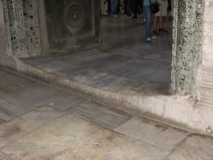 I wonder how many footsteps have Centuries of footsteps have worn down the marble threshold.