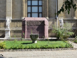 Purple sarcophogi outside the main building. Thought to hold bodies of some of the early Byzantine emperors.